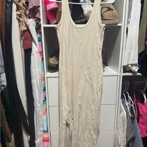 American Eagle Outfitters Cream Ribbed Midi Tank Dress